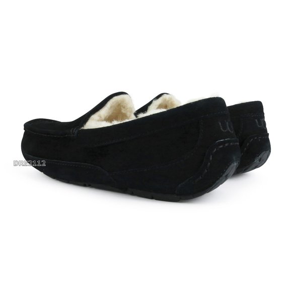UGG Ascot Black Suede Fur Slippers Mens Size 11 NEW - Picture 3 of 5